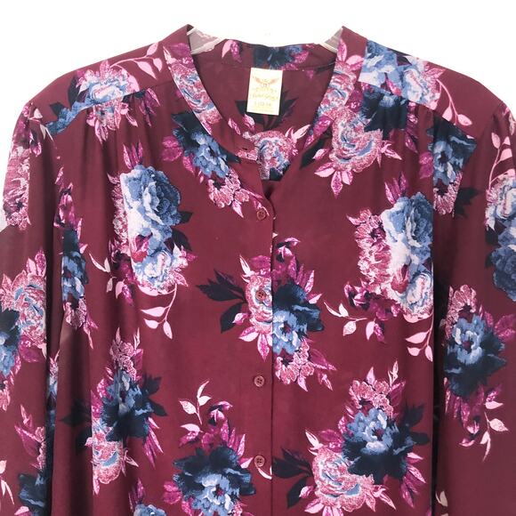 Faded Glory Button Down Floral Top L - Picture 3 of 11